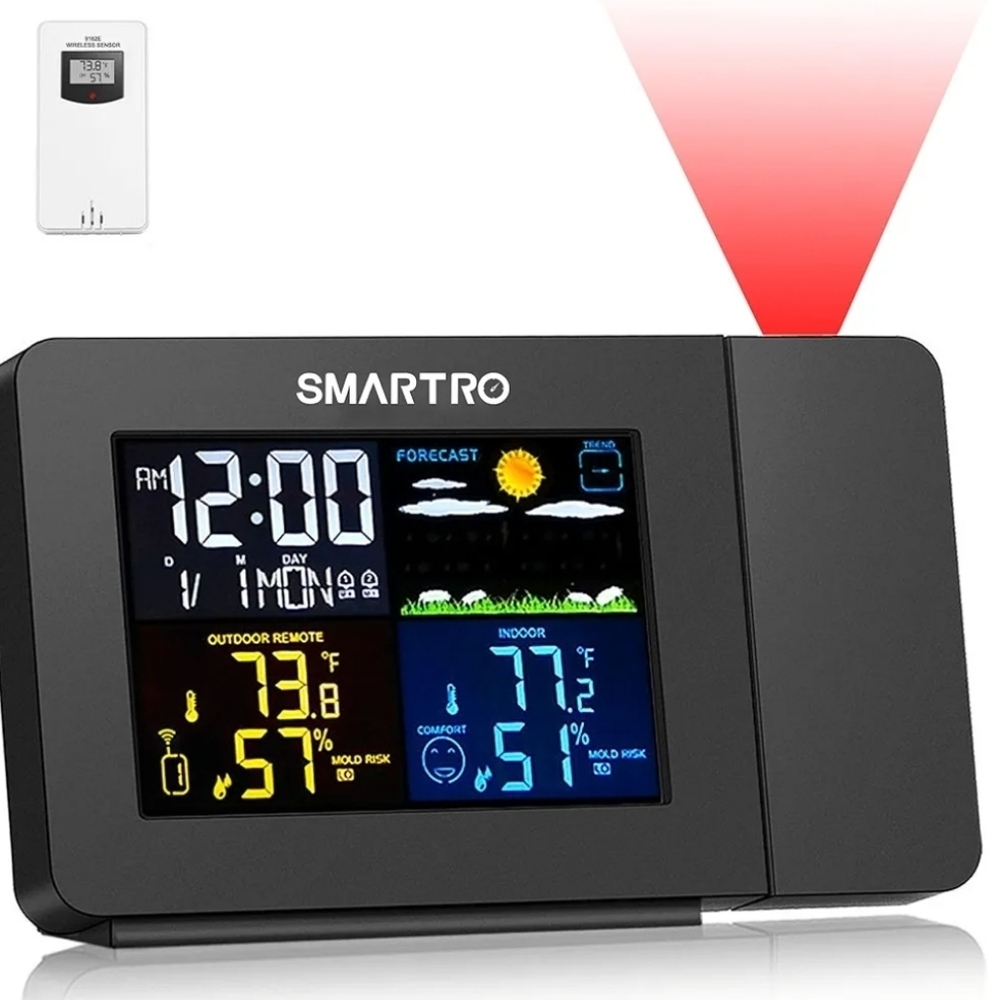 Black Weather Station Projection Clock NWOT